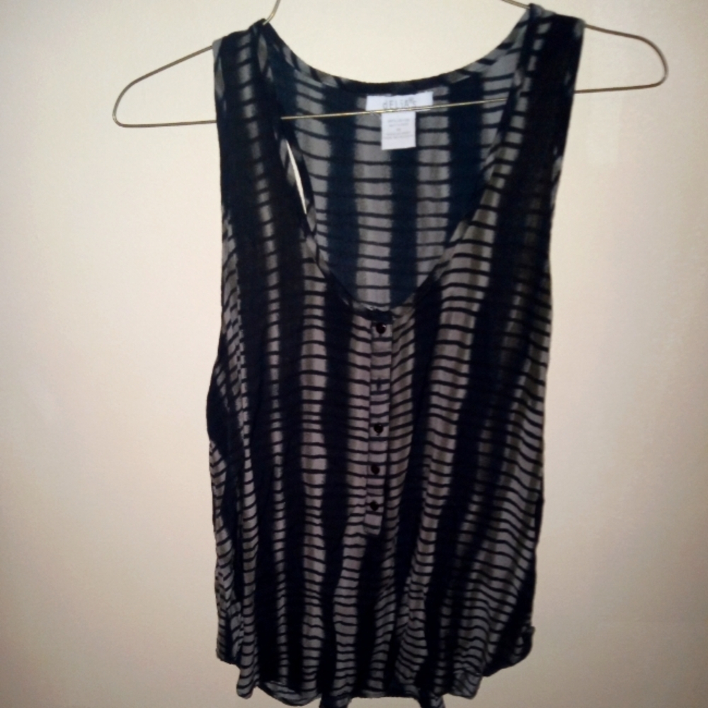 Gray and black semi sheer button down blouse